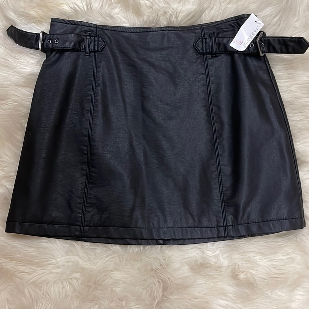 Free People Black Leather Skirt